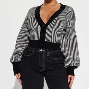 Madison Stripe Cropped Cardigan - Black/White